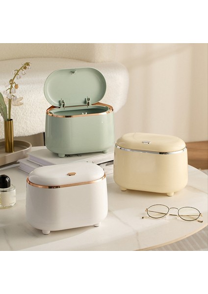 Basın Tipi Masaüstü Küçük Çöp Kutusu Kapaklı, Küçük Depolama Kovası Küçük Masaüstü Atık Çöp Kutusu, Beyaz (Yurt Dışından) indirimleri