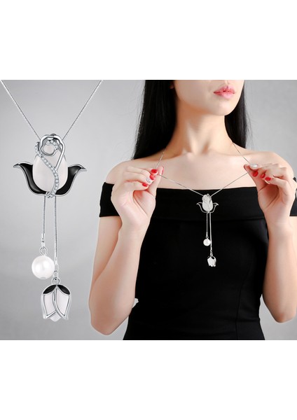 Mizaç Kedinin Gözü Lale Süveter Zinciri Yangqi Sonbahar ve Kış Net Kırmızı Kişilik Uzun Kolye Giysi Aksesuarları (Yurt Dışından) modelleri