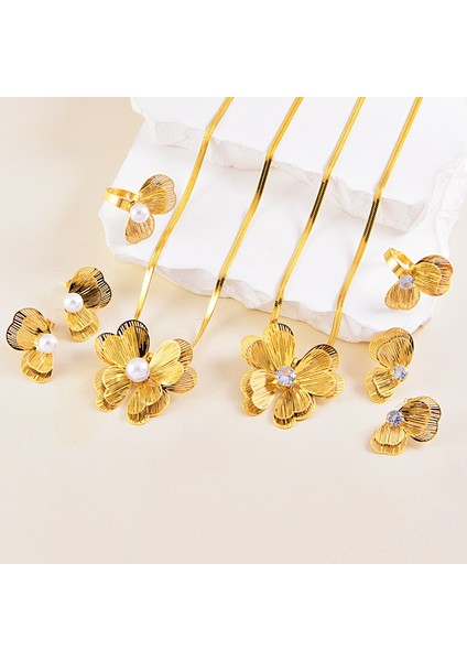 Yeni Içi Boş Çift Çiçek Üç Parçalı Kolye Hafif Lüks Kıdemli Zirkonya Inci Küpe Seti Kadın Duygusu (Yurt Dışından) modelleri