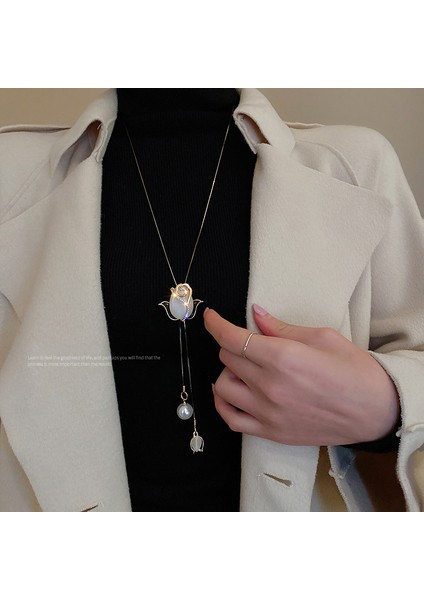 Mizaç Kedinin Gözü Lale Süveter Zinciri Yangqi Sonbahar ve Kış Net Kırmızı Kişilik Uzun Kolye Giysi Aksesuarları (Yurt Dışından) fiyatları