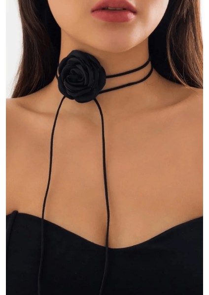 Kadın Saten Gül Choker Kolye
