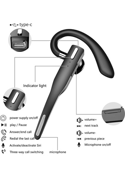 Kablosuz Bluetooth Kulaklık Kulaklık 5.1 Tek Handsfree Sürüş Için Hd Çağrı Gürültü Kulaklık Mikrofon Iş Kulaklık (Yurt Dışından) modelleri