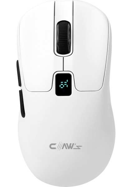 Rajin Strike Üç Modlu Kablosuz & Kablolu 12800 Dpi LCD Ekran & Makro Yazılımlı Kablosuz Gaming Mouse - Beyaz (2.4 Ghz Kablosuz + Bt5.1 + Type-C ile Kullanım Desteği)