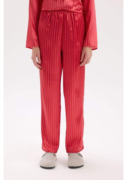 Pijama Takım Saten Uzun Kollu Düğmeli Üst Beli Lastikli Uzun Alt-Fall in Love