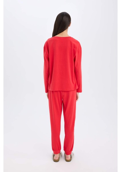 Yılbaşı Temalı Pijama Takımı Uzun Kollu Üst Beli Lastikli Uzun Alt-Fall in Love