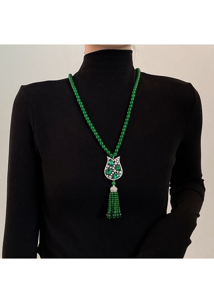 Yeni Çin Üst Düzey Jumper Zinciri Sonbahar ve Kış Yüz Yüksek Sınıf Kolye Aksesuarları Aksesuarlar Giysi Kolye Yeşil Ruyi Kolye Duygusu ile (Yurt Dışından)