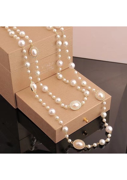 Hafif Lüks Alaşım Küçük Kokulu Inci Kolye Uzun Jumper Zincir Kadın Kıdemli Moda Duygusu Çok Yönlü Dekoratif Aksesuarlar Aksesuarlar Kolye (Yurt Dışından)