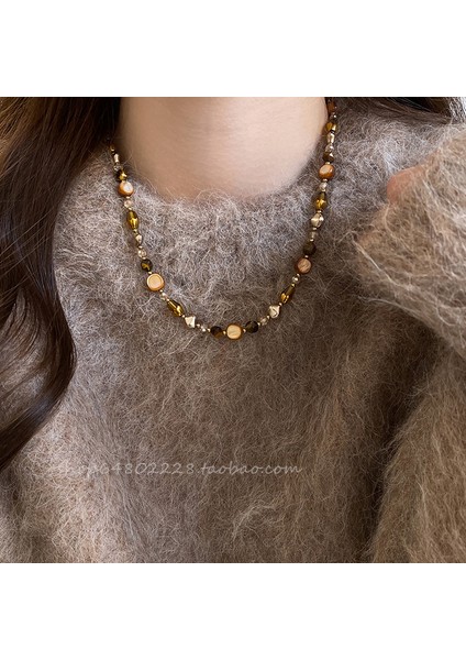 Sonbahar ve Kış Merad Boncuklu Kaplan Gözü Taş Modelleri Kolye Kolye Kadın Retro Mizaç Jumper Zincir Hafif Lüks Üst Düzey Aksesuar Duygusu (Yurt Dışından)