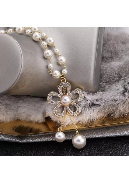 Hafif Lüks Alaşım Küçük Kokulu Inci Kolye Uzun Jumper Zincir Kadın Kıdemli Moda Duygusu Çok Yönlü Dekoratif Aksesuarlar Aksesuarlar Kolye (Yurt Dışından)