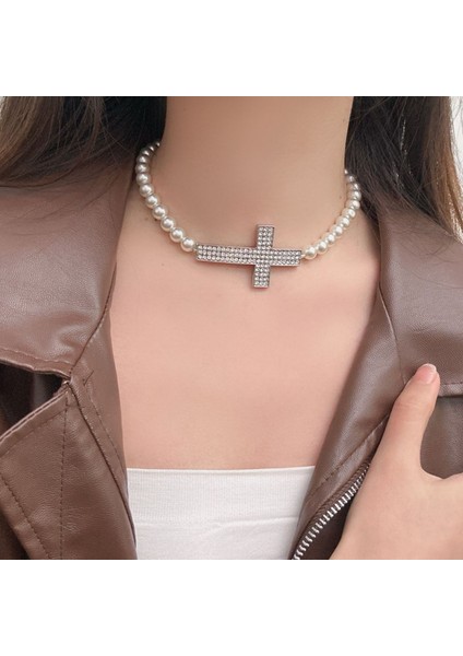 Hafif Lüks Stil Yığılmış Inci Kolye Sonbahar ve Kış Jumper Zinciri Kadın Moda Gelgit Serin Tasarım Takı Kıdemli Duygusu (Yurt Dışından)