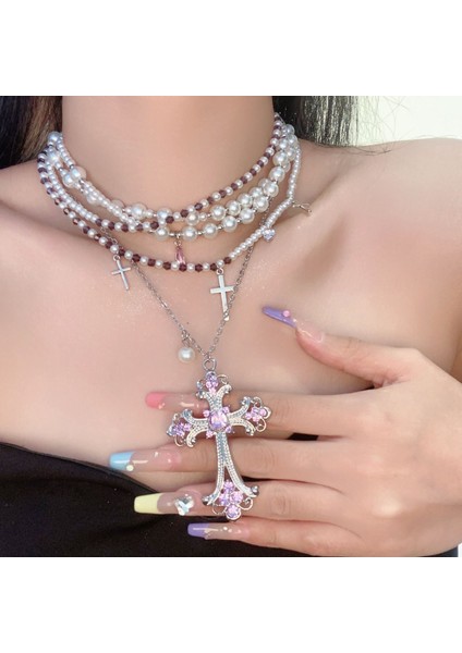 Hafif Lüks Stil Yığılmış Inci Kolye Sonbahar ve Kış Jumper Zinciri Kadın Moda Gelgit Serin Tasarım Takı Kıdemli Duygusu (Yurt Dışından)