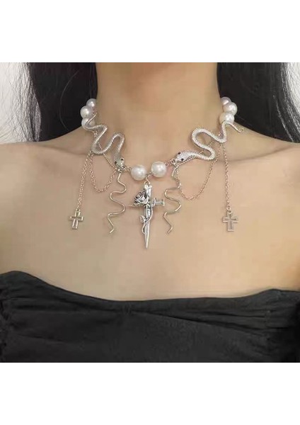 Hafif Lüks Stil Yığılmış Inci Kolye Sonbahar ve Kış Jumper Zinciri Kadın Moda Gelgit Serin Tasarım Takı Kıdemli Duygusu (Yurt Dışından)