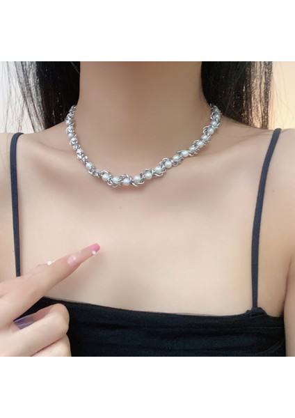 Hafif Lüks Stil Yığılmış Inci Kolye Sonbahar ve Kış Jumper Zinciri Kadın Moda Gelgit Serin Tasarım Takı Kıdemli Duygusu (Yurt Dışından)