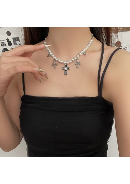 Hafif Lüks Stil Yığılmış Inci Kolye Sonbahar ve Kış Jumper Zinciri Kadın Moda Gelgit Serin Tasarım Takı Kıdemli Duygusu (Yurt Dışından)