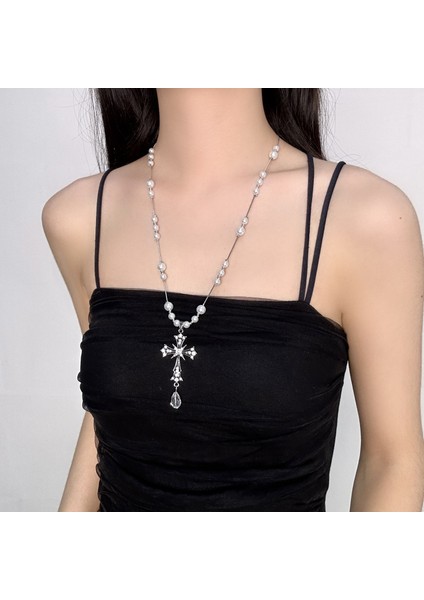 Hafif Lüks Stil Yığılmış Inci Kolye Sonbahar ve Kış Jumper Zinciri Kadın Moda Gelgit Serin Tasarım Takı Kıdemli Duygusu (Yurt Dışından)