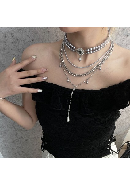 Hafif Lüks Stil Yığılmış Inci Kolye Sonbahar ve Kış Jumper Zinciri Kadın Moda Gelgit Serin Tasarım Takı Kıdemli Duygusu (Yurt Dışından)