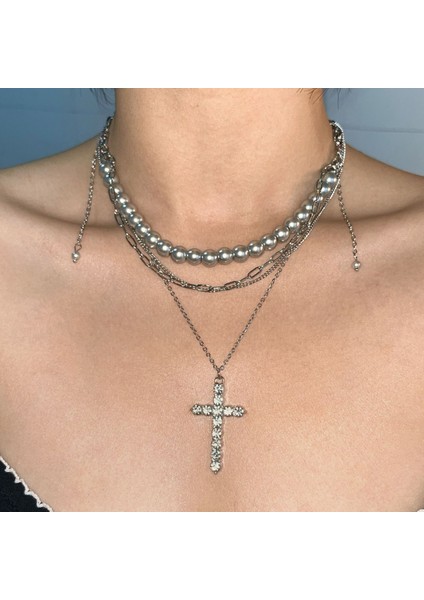 Hafif Lüks Stil Yığılmış Inci Kolye Sonbahar ve Kış Jumper Zinciri Kadın Moda Gelgit Serin Tasarım Takı Kıdemli Duygusu (Yurt Dışından)