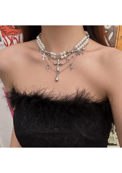 Hafif Lüks Stil Yığılmış Inci Kolye Sonbahar ve Kış Jumper Zinciri Kadın Moda Gelgit Serin Tasarım Takı Kıdemli Duygusu (Yurt Dışından)