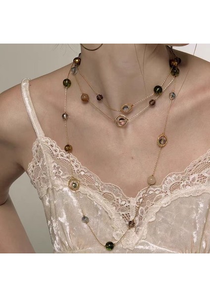 Hafif Lüks Stil Yığılmış Inci Kolye Sonbahar ve Kış Jumper Zinciri Kadın Moda Gelgit Serin Tasarım Takı Kıdemli Duygusu (Yurt Dışından)