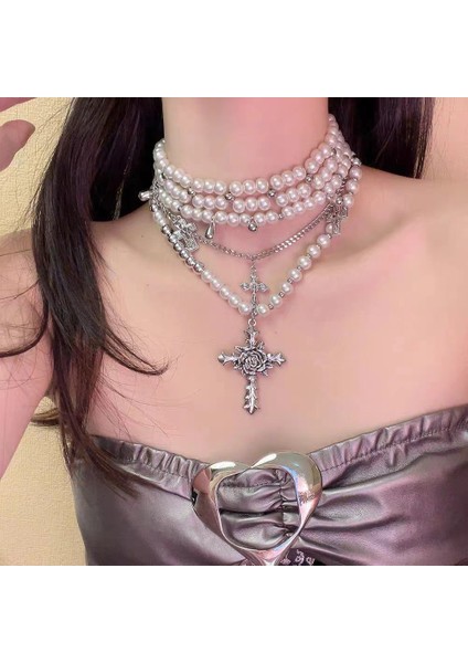 Hafif Lüks Stil Yığılmış Inci Kolye Sonbahar ve Kış Jumper Zinciri Kadın Moda Gelgit Serin Tasarım Takı Kıdemli Duygusu (Yurt Dışından)