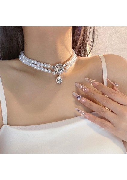 Hafif Lüks Stil Yığılmış Inci Kolye Sonbahar ve Kış Jumper Zinciri Kadın Moda Gelgit Serin Tasarım Takı Kıdemli Duygusu (Yurt Dışından)