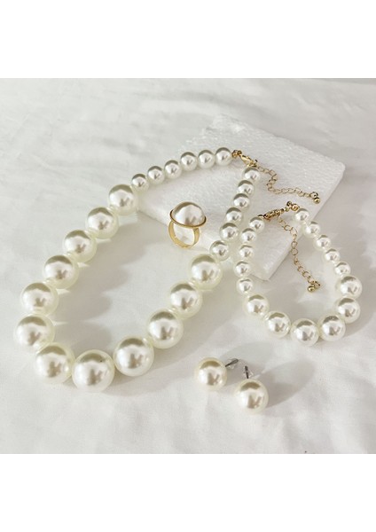 Zarif Retro Inci Kolye Kadın Çapraz Sınır Köprücük Kemiği Zinciri Gelin Gelinlik Aksesuarları Kolye Küpe Seti (Yurt Dışından)