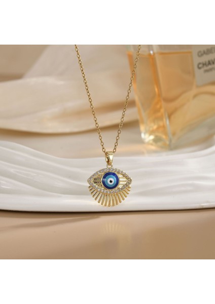 Sıcak Satış Titanyum Çelik Kolye Kadın Şeytanın Gözü Kolye Niş Işık Duygusu Lüks Yüz Eşleşen Köprücük Kemiği Zincir Takı (Yurt Dışından)