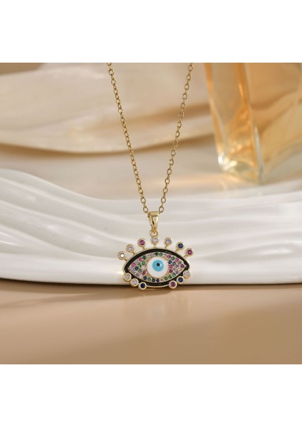 Sıcak Satış Titanyum Çelik Kolye Kadın Şeytanın Gözü Kolye Niş Işık Duygusu Lüks Yüz Eşleşen Köprücük Kemiği Zincir Takı (Yurt Dışından)