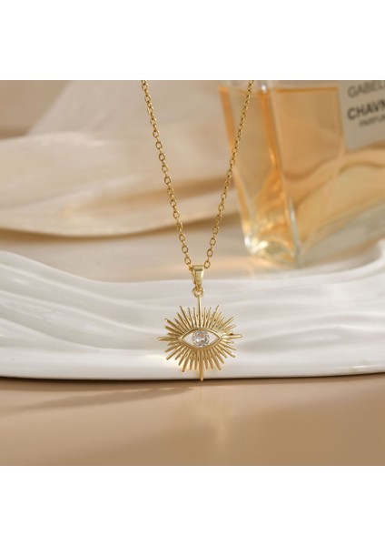 Sıcak Satış Titanyum Çelik Kolye Kadın Şeytanın Gözü Kolye Niş Işık Duygusu Lüks Yüz Eşleşen Köprücük Kemiği Zincir Takı (Yurt Dışından)