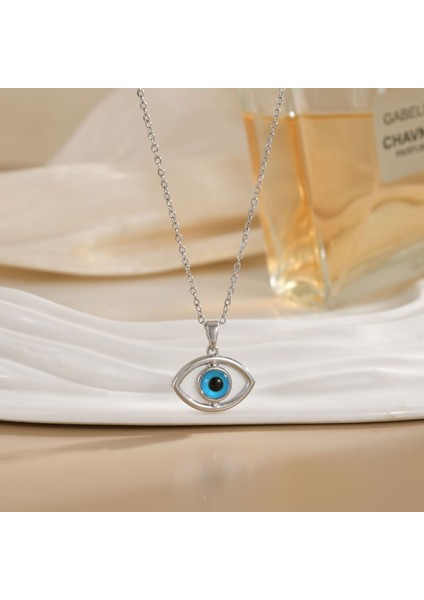 Sıcak Satış Titanyum Çelik Kolye Kadın Şeytanın Gözü Kolye Niş Işık Duygusu Lüks Yüz Eşleşen Köprücük Kemiği Zincir Takı (Yurt Dışından)