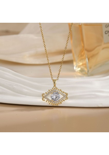 Sıcak Satış Titanyum Çelik Kolye Kadın Şeytanın Gözü Kolye Niş Işık Duygusu Lüks Yüz Eşleşen Köprücük Kemiği Zincir Takı (Yurt Dışından)