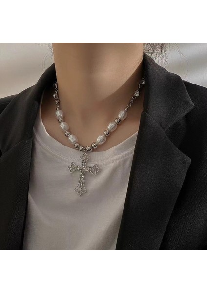 Hafif Lüks Stil Yığılmış Inci Kolye Sonbahar ve Kış Jumper Zinciri Kadın Moda Gelgit Serin Tasarım Takı Kıdemli Duygusu (Yurt Dışından)