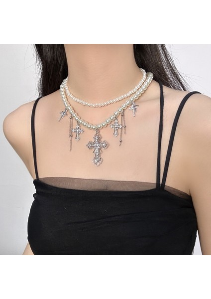 Hafif Lüks Stil Yığılmış Inci Kolye Sonbahar ve Kış Jumper Zinciri Kadın Moda Gelgit Serin Tasarım Takı Kıdemli Duygusu (Yurt Dışından)