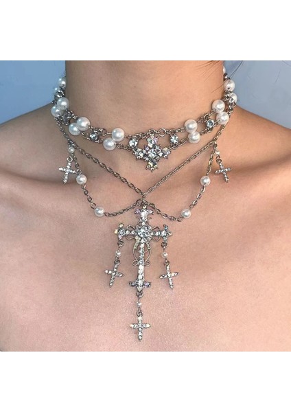 Hafif Lüks Stil Yığılmış Inci Kolye Sonbahar ve Kış Jumper Zinciri Kadın Moda Gelgit Serin Tasarım Takı Kıdemli Duygusu (Yurt Dışından)