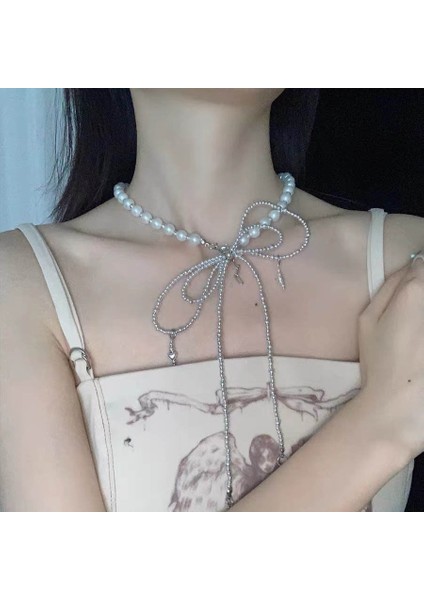 Hafif Lüks Stil Yığılmış Inci Kolye Sonbahar ve Kış Jumper Zinciri Kadın Moda Gelgit Serin Tasarım Takı Kıdemli Duygusu (Yurt Dışından)