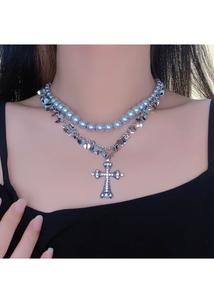 Hafif Lüks Stil Yığılmış Inci Kolye Sonbahar ve Kış Jumper Zinciri Kadın Moda Gelgit Serin Tasarım Takı Kıdemli Duygusu (Yurt Dışından)