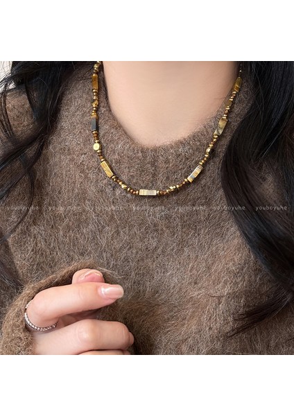 Sonbahar ve Kış Merad Boncuklu Kaplan Gözü Taş Modelleri Kolye Kolye Kadın Retro Mizaç Jumper Zincir Hafif Lüks Üst Düzey Aksesuar Duygusu (Yurt Dışından)