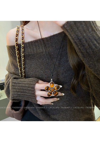 Sonbahar ve Kış Merad Boncuklu Kaplan Gözü Taş Modelleri Kolye Kolye Kadın Retro Mizaç Jumper Zincir Hafif Lüks Üst Düzey Aksesuar Duygusu (Yurt Dışından)