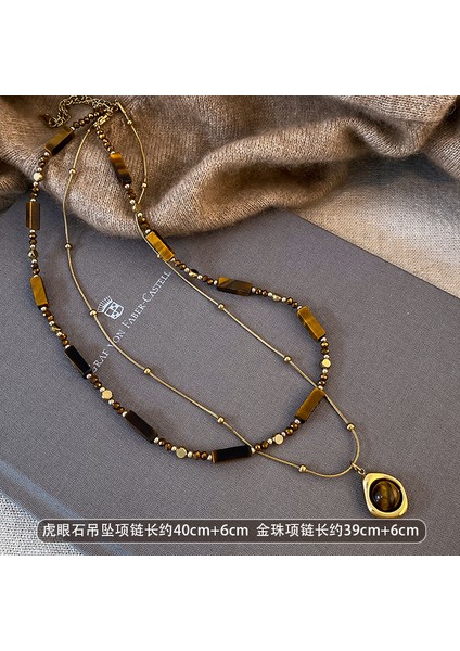 Sonbahar ve Kış Merad Boncuklu Kaplan Gözü Taş Modelleri Kolye Kolye Kadın Retro Mizaç Jumper Zincir Hafif Lüks Üst Düzey Aksesuar Duygusu (Yurt Dışından)