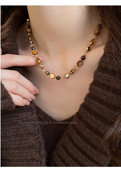 Sonbahar ve Kış Merad Boncuklu Kaplan Gözü Taş Modelleri Kolye Kolye Kadın Retro Mizaç Jumper Zincir Hafif Lüks Üst Düzey Aksesuar Duygusu (Yurt Dışından)