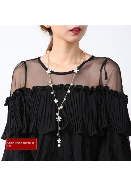 Sonbahar ve Kış Hafif Lüks Stil Jumper Zinciri Üst Düzey Kadın Vahşi Uzun Püskül Kolye Inci Kolye Aksesuarları Duygusu (Yurt Dışından)