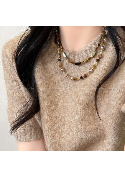 Sonbahar ve Kış Merad Boncuklu Kaplan Gözü Taş Modelleri Kolye Kolye Kadın Retro Mizaç Jumper Zincir Hafif Lüks Üst Düzey Aksesuar Duygusu (Yurt Dışından)