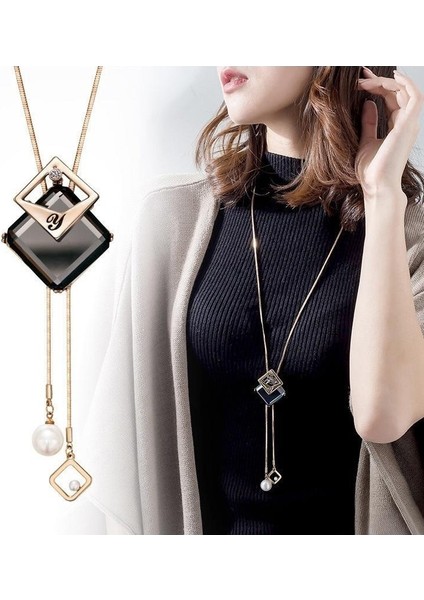 Sonbahar ve Kış Hafif Lüks Stil Jumper Zinciri Üst Düzey Kadın Vahşi Uzun Püskül Kolye Inci Kolye Aksesuarları Duygusu (Yurt Dışından)
