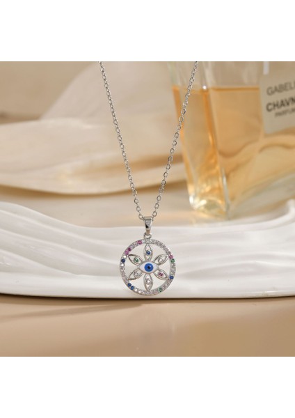 Sıcak Satış Titanyum Çelik Kolye Kadın Şeytanın Gözü Kolye Niş Işık Duygusu Lüks Yüz Eşleşen Köprücük Kemiği Zincir Takı (Yurt Dışından)