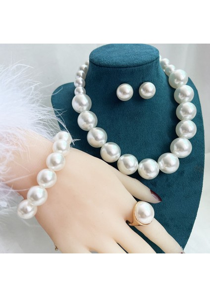 Zarif Retro Inci Kolye Kadın Çapraz Sınır Köprücük Kemiği Zinciri Gelin Gelinlik Aksesuarları Kolye Küpe Seti (Yurt Dışından)