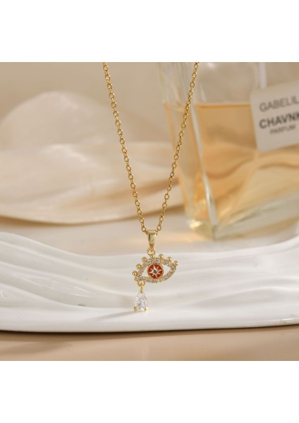 Sıcak Satış Titanyum Çelik Kolye Kadın Şeytanın Gözü Kolye Niş Işık Duygusu Lüks Yüz Eşleşen Köprücük Kemiği Zincir Takı (Yurt Dışından)