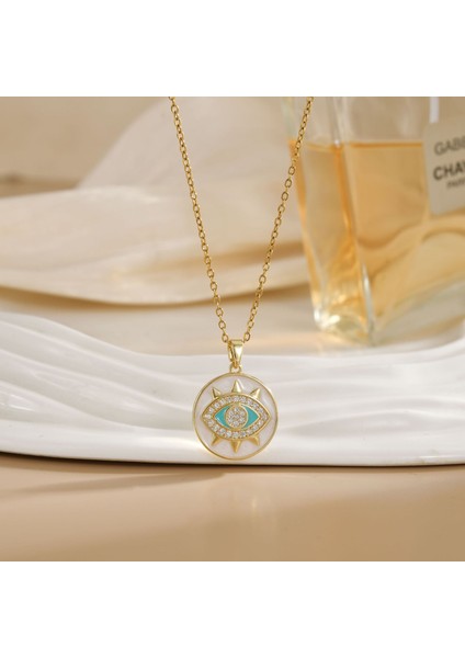 Sıcak Satış Titanyum Çelik Kolye Kadın Şeytanın Gözü Kolye Niş Işık Duygusu Lüks Yüz Eşleşen Köprücük Kemiği Zincir Takı (Yurt Dışından)