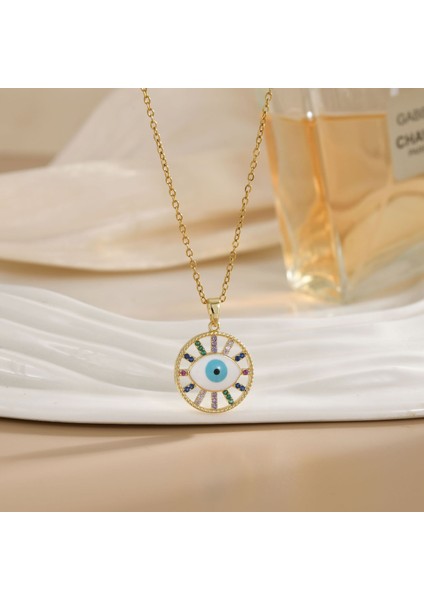 Sıcak Satış Titanyum Çelik Kolye Kadın Şeytanın Gözü Kolye Niş Işık Duygusu Lüks Yüz Eşleşen Köprücük Kemiği Zincir Takı (Yurt Dışından)