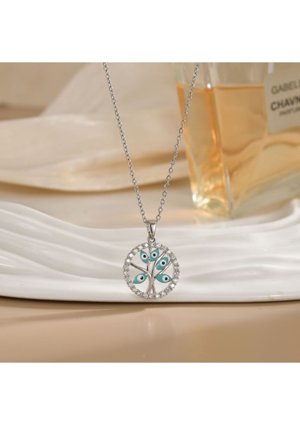 Sıcak Satış Titanyum Çelik Kolye Kadın Şeytanın Gözü Kolye Niş Işık Duygusu Lüks Yüz Eşleşen Köprücük Kemiği Zincir Takı (Yurt Dışından)