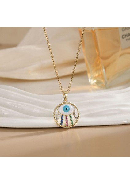 Sıcak Satış Titanyum Çelik Kolye Kadın Şeytanın Gözü Kolye Niş Işık Duygusu Lüks Yüz Eşleşen Köprücük Kemiği Zincir Takı (Yurt Dışından)